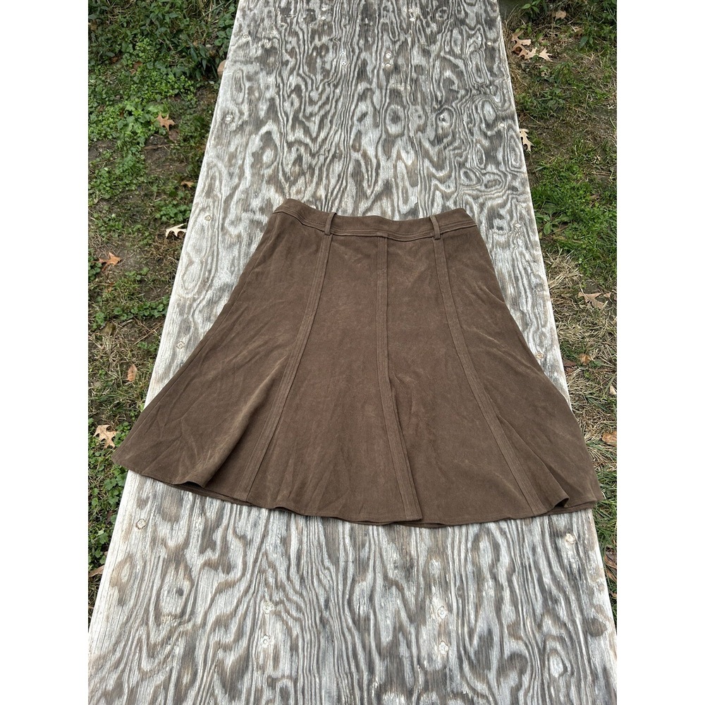 Larry Levine Skirt‎ Women 14 Brown Stretch Pleated Fall Zipper Minimalist